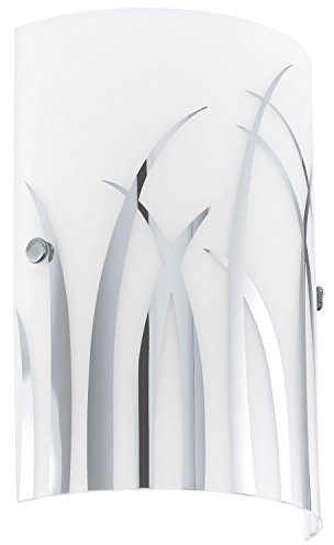 Eglo Indoor Wall Light Rivato, Elegant lamp Made of Steel and Glass with Grass Pattern, Living Room and Hallway Lighting Fixture, White Spotlight, E14 Socket