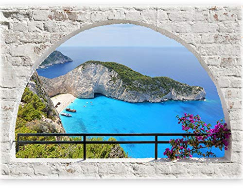 murando ILLUSIONE OTTICA 3D 210x150 cm Carta da parati sulla fliselina Carta da parati in TNT Quadri murali Fotomurale Finestra Pietra Mare Spiaggia Duna