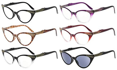 Eyekepper 6er-Pack Damen Cat Eye Lesebrille, Inklusive Sonne Lesebrille (je eine Farbe, 0.75)