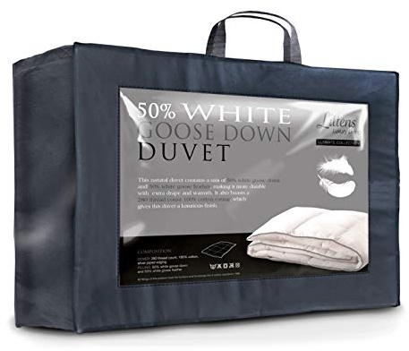 Littens Luxury Ultimate Collection All Seasons Duo 15 Tog King Bed Size 50% White Goose Down & Feather Natural Duvet Quilt 280TC 100% Cotton, Down Proof (225cm x 220cm)