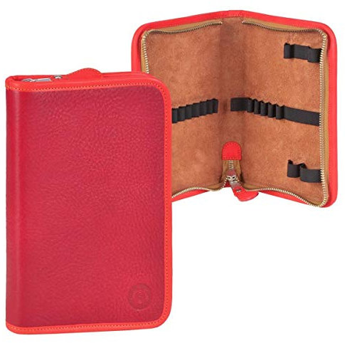 Sonnenleder Schüleretui Stifteetui Federtasche Leder LASSE Stiftetui rot orange süddeutsches Rindsleder