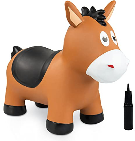 INPODAK Bouncy Animal Hopper Brown Horse Hoppers for Kids Ride On Toys
