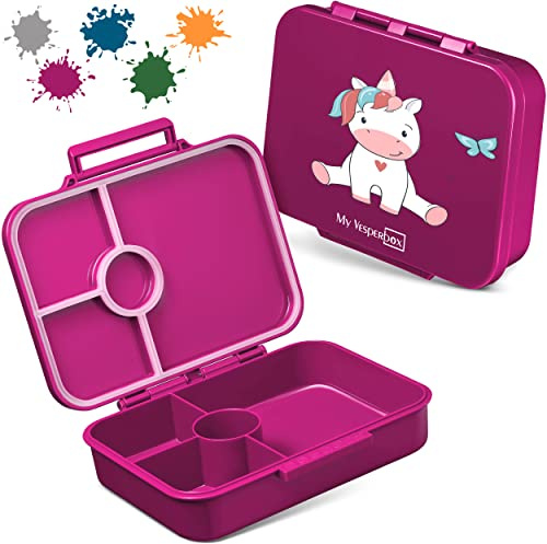 My Vesperbox – Bia – bentolåda för barn, 100 % läckagesäker och BPA-fri – extremt robust – matlåda – perfekt för dagis och skola... (Lila – sittande enhörning)