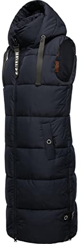 Navahoo Ärmlös lång utomhusväst varm vinterjacka snufflor XS-3XL, marinblå, L