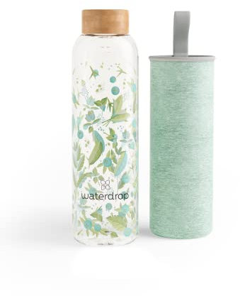 waterdrop® Borraccia in Vetro 600ml – Borraccia Personalizzata con Tappo in Bambù, Custodia Neoprene, Antigoccia, BPA Free – Borracce Design per Sport, Ufficio, Viaggio, Casa