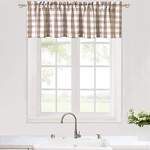 LUMoony Kurzstores Gardinen Küche Vorhänge Gardine Karierte Küche Gardine Scheibengardine Vintage Bistrogardine Kurzvorhang Kariert Café-Vorhänge Baumwolle Leinen Kurzgardine 1Pcs