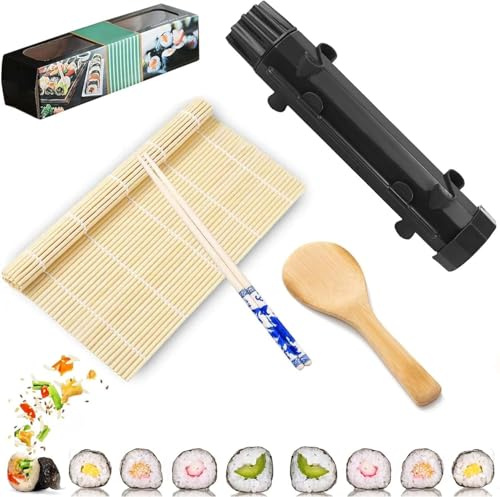 Sunshine smile Sushi Maker Roller,Sushi Set zum Selber Machen,6-teiliges Bazooka Set,Roller Multifunktionale für Anfänger,Sushimaker und Bambusmatte,DIY Roller Tool für Anfänger zu Hause