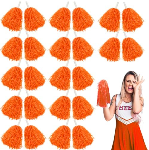 Lovecheer 24 orangefarbene Kunststoff-Pompons mit Griff für Teamsport, Tanz, Partys und Feiern