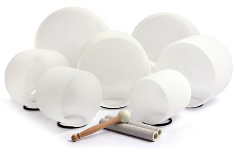 Set de cuencos sonoros de cristal - Blanco Natural Esmerilado, 99.99% Cuarzo, Instrumentos de Meditación, Ideal para Yoga, Relajación y Sanación con Sonido (Color : 6-12 Inch, Size : 432Hz)