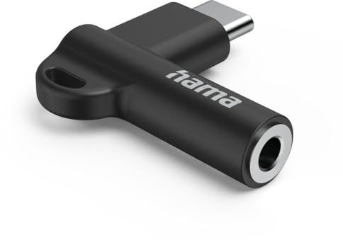 Hama Adaptateur USB-C – Jack Femelle 3,5 mm, fiche coudée 90°, Noir
