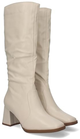 shoes&blues.es 79772-Botas Lisas para Mujer de Tacon Medio, Cana de 34'5cm y Cierre de Cremallera. Comodas y Agradables para Otono e Invierno. Talla 39 Beige