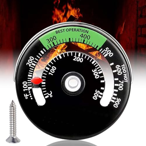 1 Pcs Magnetic Stove Thermometer, Log Burner Thermometer, Flue Burner Accessories, Pipe Oven Temperature Meter, Thermometer with Large Dial, for Wood, Gas Stoves, Pellet Stove