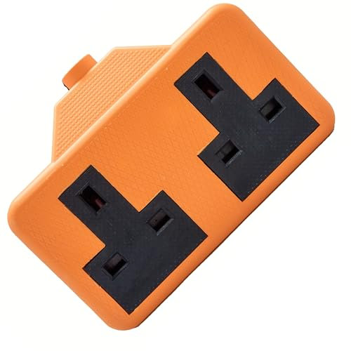 Inbrackets Outdoor-Ready 2 Gang Rubberised Plastic Socket Extension - 13A, 220V-250V, BS1363 Compliant (Orange)