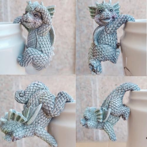 Set 4 Cute Dragon Plants Pot Hanger Resin Statue Flower Pot Planter Hanging Decorative Dragons Sculptures Outdoor Garden Lawn Ornaments Home Office Halloween Decoration