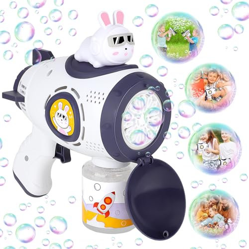 deAO Automatische Seifenblasenpistole für Kinder, Elektrische Seifenblasenmaschine mit LED Licht, 10000+ Blasen/Minute inkl. 80ML Blasenflüssigkeit, Bubble Gun Geschenk für Hochzeit/Geburtstag/Party