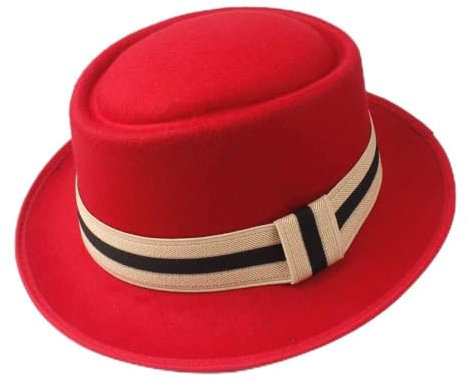 NOAMED Fengyan Hut für Herren, Outdoor, flacher Fedora-Jazz-Hut, modisch, für Herren und Damen, Pork Pie, Partyhut, Fedora-Hut, Größe 58 cm, rot, 6 7/8-7 1/8