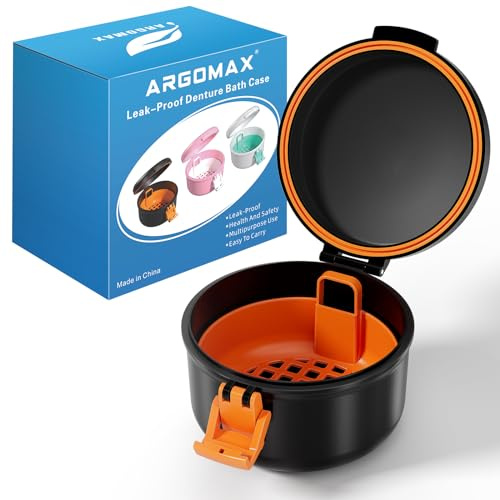 ARGOMAX zahnspangendose reinigungsbox, Zahnprothesen Behälter, zahnersatz dose, zahnprothesendose, Prothesenreinigungsetui (Schwarz + Orange).