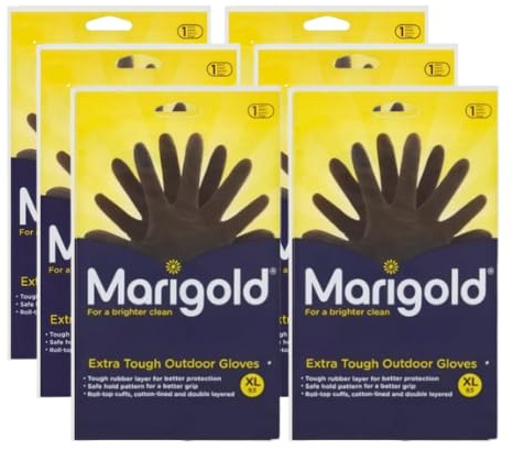 BBliss 6 x Gardening Rubber Gloves Extra Tough & Non-Slip Grip for Outdoor Cleaning | Roll-top Cuffs Cotton-lined & Double Layered | Extra Large Black