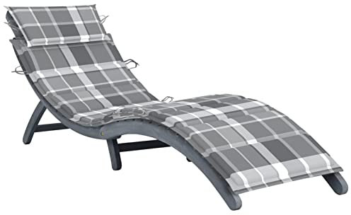 Rantry Sonnenliege mit Auflage Grau Massivholz Akazie Gartenliege Möbel Gartenmöbel Strandliege Balkonliege Relaxliege Gartenmöbel Relaxsessel Gartenmöbel Terrassenliegen