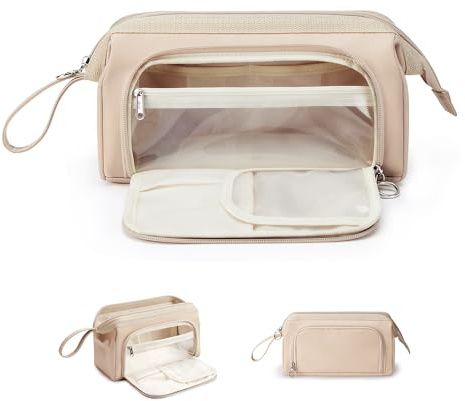 KALIDI Groß Kosmetiktasche Weit Offener Make-up-Tasche Kulturbeutel Schminktasche für Damen Reise Toilettenartikel Zubehör Bürsten (Khaki)