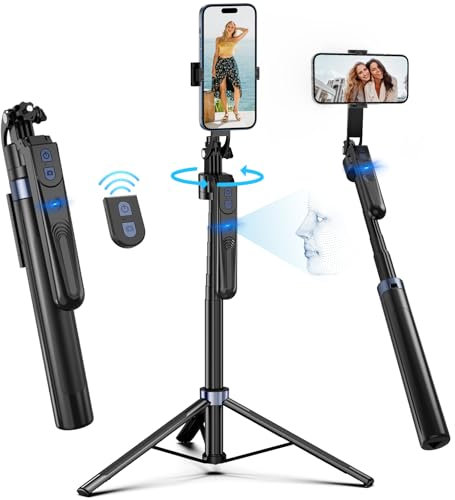 70-inch Auto Face Tracking Selfie Stick 360 Rotation,Selfiestick Tripod for iPhone with Remote,Phone Tripod Stand for Filming,Built-in Tracking Camera Tripod for YouTube Video Vlog Streaming