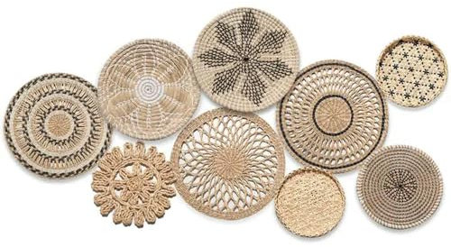 Wanddeko 9er Set Wohndeko Rattan Wanddeko Weidenkörbe Hängende Wandkörbe Dekoteller für die Wand