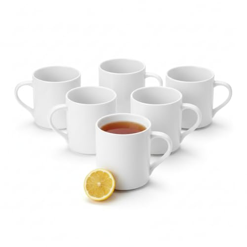 Wilmax - Teetassen & Kaffeetassen Set 6er - 320ml - Kaffeebecher Porzellan - Tassen Set für Tee, Kaffee & Cappuccino - Spülmaschinenfest - Weiß