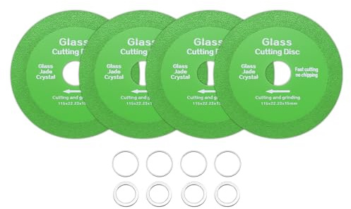 Sourcing Map 4 Pack Green Diamond Ultra-Thin Glass Cutting Disc, 4.5 Inch, 7/8 Arbor, for Angle Grinders