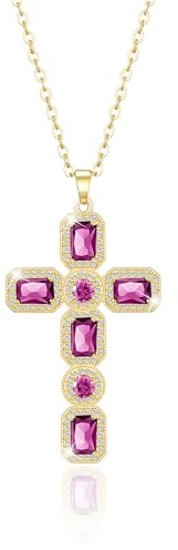 Linawe Kreuzkette Kreuz Kette Halskette Damen, Simulierter Diamant Geburtsstein Kristall Kettenanhänger, Modeschmuck Jewelry Erhältlich in Gold, Silber und Roségold