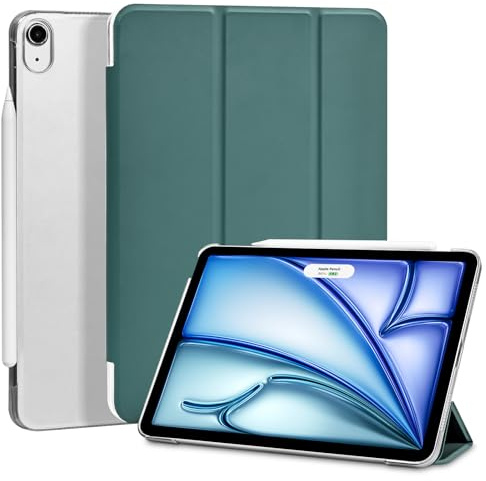 4UBonLife Custodia per iPad Air 11 Pollici M4/M3/M2 (2026/2025/2024), iPad Air 5a/4a Generazione 10,9 Pollici 2022/2020, Cover Protettiva Rigida Sottile con Traslucida Posteriore Cover, Verde Notte