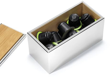 Sjöstrand Coffee Kapselhalter Kapselspender für 20 Kaffeekapseln kompatibel mit Sjöstrand/Nespresso – Kapselständer aus Edelstahl und Holz, Stilvolle Aufbewahrung für Küche