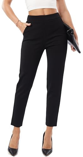 heipeiwa Women's Dress Pants High Waist Pull on Pants Comfort Stretch Work Slacks Crop Trouser Black