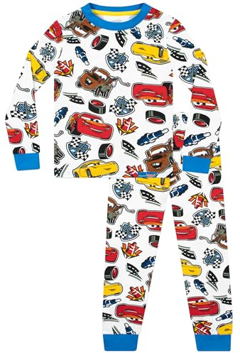 Disney Cars Pyjamas | Lightning McQueen Pyjamas | Snuggle Fit Boys' Pyjama Sets | White 6-7 Years