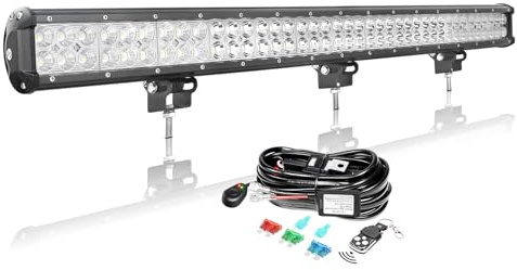 AUXTINGS 36 Pouces 92 cm 234W LED Barre d'éclairage avec 12V stroboscopique Faisceau de câblage kit,2 rangées Spot et Inondation Barre Lumineuse pour Offroad Véhicules Voiture camions SUV 4x4,6000K