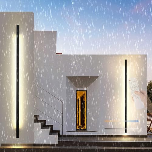 TZSMUM LED Wandlampe Aussen/Innen Lang Wandleuchte Dimmbar 2700K/4500K/6500K Wandbeleuchtung mit Fernbedienung Wandleuchten Wasserdicht IP65 Aluminium für Gärten Terrassen Villa (A,100cm)