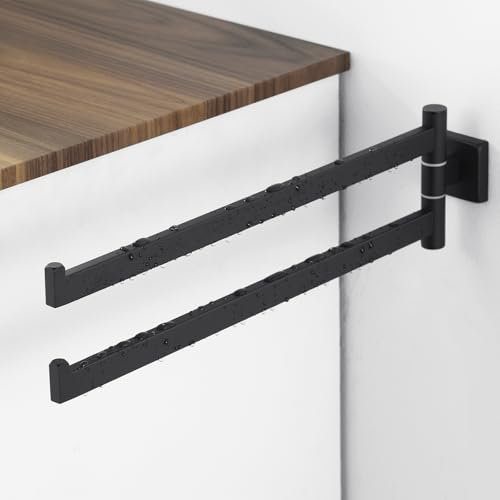 Auralum Handtuchhalter Schwarz 40 cm Edelstahl Wandmontage, 180° Drehbar und Klappbar, Doppelstange Zweiarmig für Bad & Dusche, mit Montagezubehör (Schwarz)