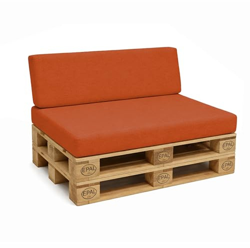 POKAR 2-delat Europallskuddset: 1 x sittdyna 120 x 80 cm + 1 x ryggkudde 120 x 40 cm, för trädgårdssoffa, för inomhus- och utomhusbruk, kallt skum, utan pall, orange