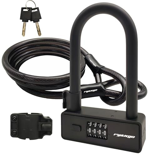 RYANGO Bike U Lock Anti Theft, 4 Digit Heavy Duty Combination Bicycle Lock with 6FT Steel Cable, High Security U Lock for Bike, Motorcycle, Scooter, Door, Fence, Mounting Bracket Included