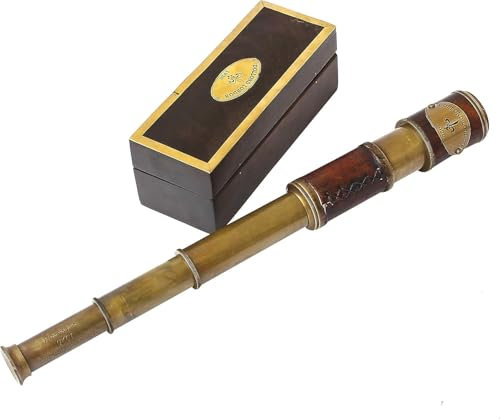 Vintage-Messing-Teleskop Marine-Spyglass mit Leder- und Holzgriff verschönern Sie Ihre nautische Dekoration mit diesem antiken Messing-Teleskop, ideal für Outdoor-Abenteuer; inklusive einer
