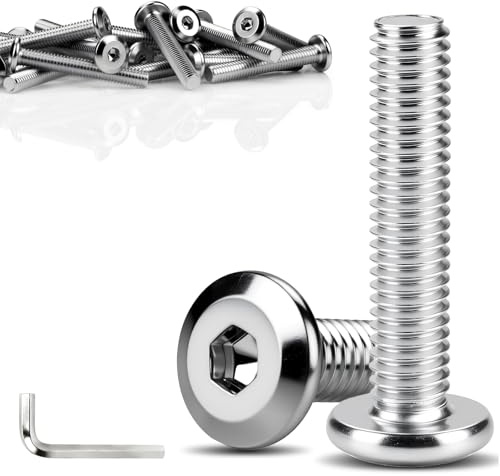 TXXATX M6 x 60 mm platt huvudskruv 20 st möbelbultar | Cylindriskt sexkantigt fotavtryck, förzinkat stål, med insexnyckel, för sängar, barnsängar, stolar, fordon