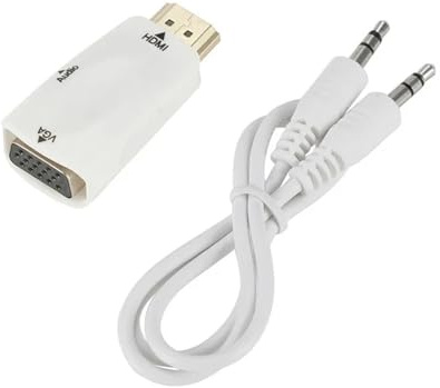 WIKRQIHL Câble convertisseur HDMI vers VGA mâle vers Femelle, Adaptateur Jack 3,5 mm Audio for téléviseur, PC, Ordinateur Portable, Tablette(White with Data Line)