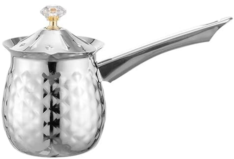 JTKSSCS Cafetière Cafetière turque polyvalente fabriquée à la main, poignée stable, couvercle de pichet fondant, chauffage en acier inoxydable(Silver-600ml)