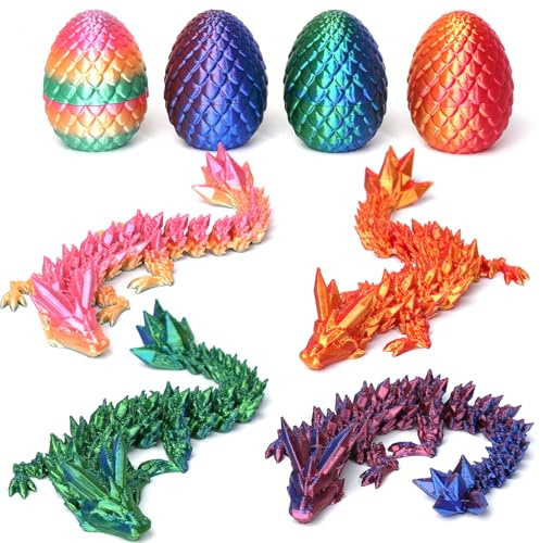 DUOCIYUAN 4er Set 3D Gedrucktes Drachenei, Überraschungs Drachenei mit Drache Geheimnisvolle Drachen Spielzeug für Erwachsene Kinder 3D Drache im Ei für Easter Weihnachtstag Schreibtisch Dekoration(A)