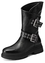 QUEEN HELENA Stivaletti con Doppia Fibbia Stivali Bassi Donna X33-56 (Nero, Sistema Taglie Calzature EU, Adulto, Donna, Numero, Media, 38)