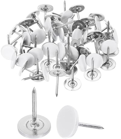 QUARKZMAN 100pcs Clous de Tapisserie, 11x17mm Clous Décoratifs d'Ameublement, Points d'Armure Punaise Tapissier Tête Plate pour Meuble Chaise Canapés Fauteuils Lits Projet DIY Vintage, Blanc