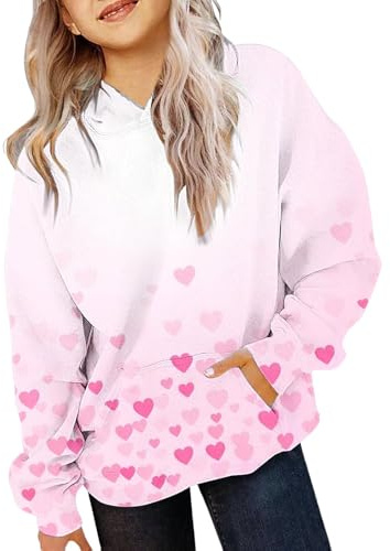 Mjjsk Grafiska huvtröjor för flickor hjärttryck mode långärmad pullover sweatshirt barn vardaglig snygg tröja med huva toppar, Rosa, 3-4 Years