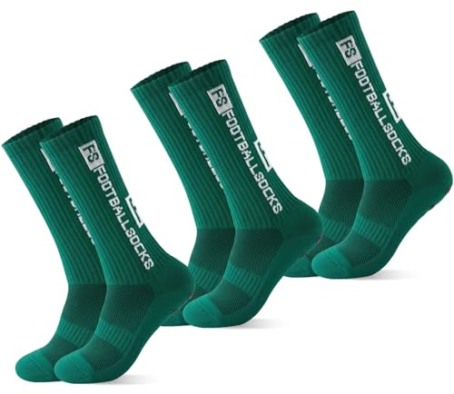 FWHFNB 3 Pares Calcetines Deportivos Antideslizantes,Calcetines de fútbol Hombre y Mujer,39-46 Calcetines Antideslizantes Futbol,para Fútbol,Running,Entrenamiento (Verde)