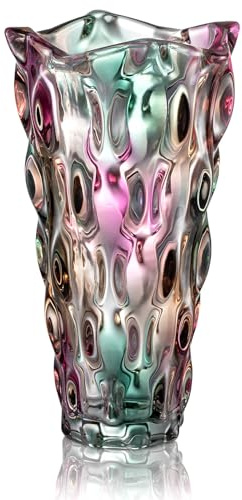 SUNNYNEST Glass Vase for Flowers 13x23cm Large Tall Crystal Coloured Flower Vases Modern Floor Standing Decorative Vase for Decorations Nordic Glass for Home Dining Table Gift for Wedding Housewar