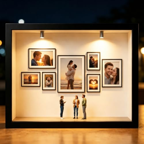 Mini Museum Bilderrahmen DIY mit LED, Personalisierte 3D Figur für Deko | Vintage Design zum Selbermachen, schöne Wohnzimmerdeko und originelles Geschenk für Freunde und Familie.