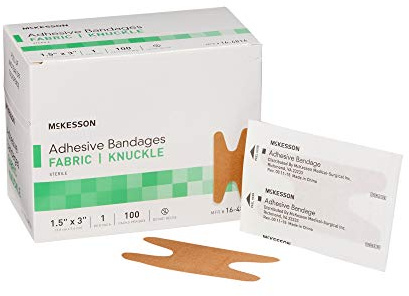 McKesson Adhesive Bandages, Sterile, Fabric Knuckle, 1 1/2 in x 3 in, 100 Count, 1 Pack